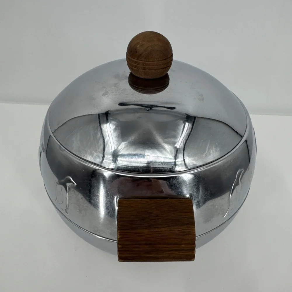 Vintage MCM Penguin Hot and Cold Server Dish Ice Bucket Chrome By West Bend